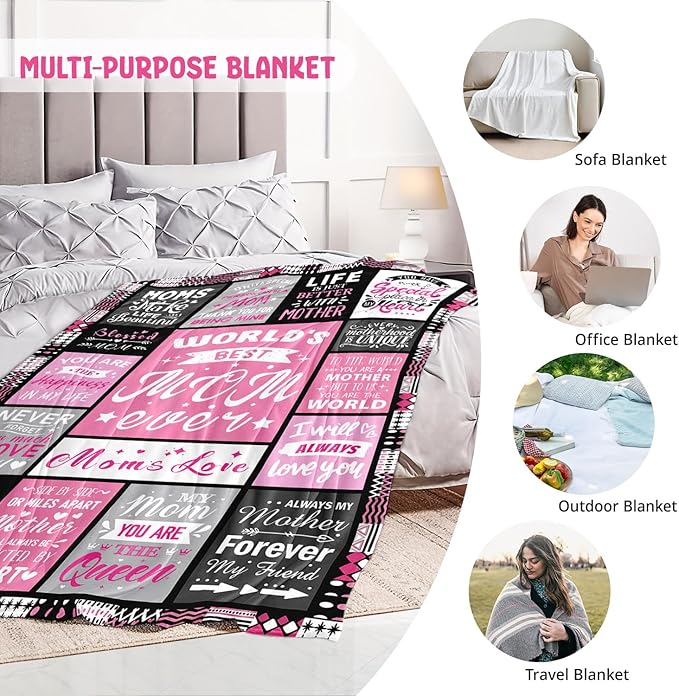Moms Mothers Day Birthday Gifts from Daughter Son - Blanket Gifts for Mom - World's Best Mom Ever Gifts - Christmas Valentines Day Birthday Present for Moms - Mother Life Blanket 50"x60"