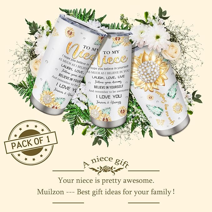 Muilzon Niece Gifts from Auntie/Aunt/Uncle Tumblers 20oz, Gifts for Niece for Birthday Graduation Valentines Day Christmas Coffee Mug, Gift Ideas for Best Nieces Ever Cup