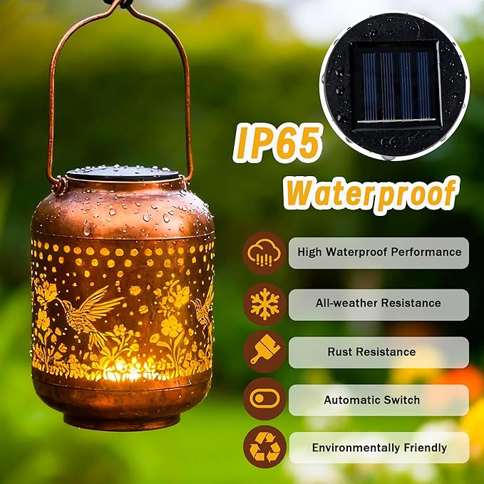ANYTALK Gifts for Women Mom Grandma, Hummingbird Solar Lanterns Outdoor Waterproof, Hanging Solar Lights for Porch Patio Yard Garden Decor
