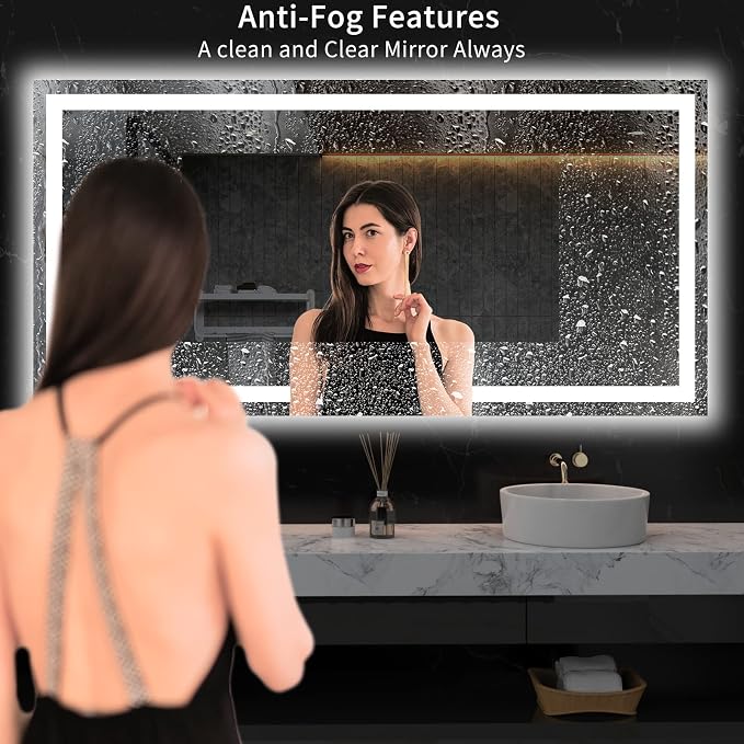 LOAAO 72"X36" LED Bathroom Mirror with Lights, Anti-Fog, Dimmable, Backlit + Front Lit, Lighted Bathroom Vanity Mirror for Wall, Memory Function, Tempered Glass, ETL Listed