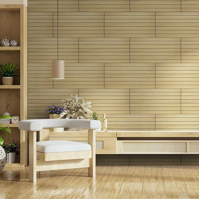WADILE Peel and Stick Wood Slat Wall Panels 12"x24" Decorative PVC Wooden Panel Soundproof Self-Adhesive for Living Room Bedroom Accent Wall (Not Real Wood)– 20 Pack