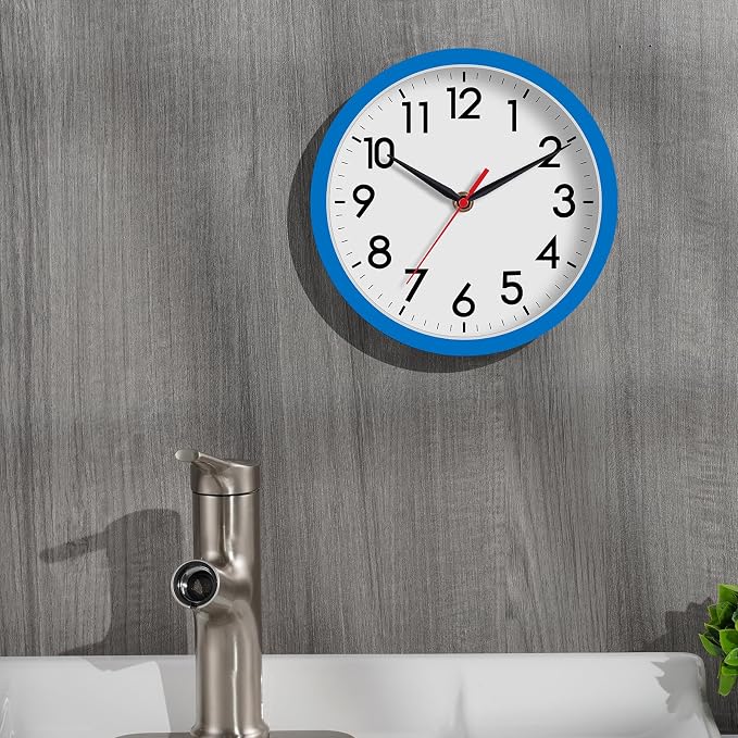 AKCISOT 8 Inch Wall Clock, Battery Operated Analog Clock, Silent Non-Ticking, Ideal for Bedroom, Bathroom, Kitchen, Office and School, Blue