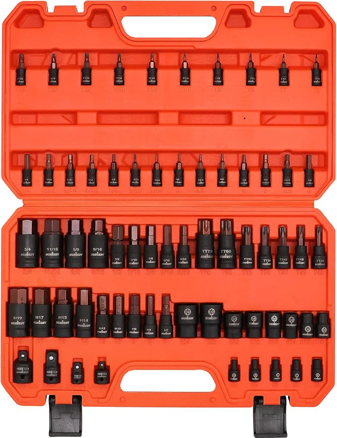 HORUSDY 66-Piece Allen Socket Set, Torx Bit & Female External Star Sockets | Durable S2 Steel SAE & Metric Kit for Automotive, Motorcycle & Home Repair | T8-T70, E4-E24 with 4 Impact Adapters