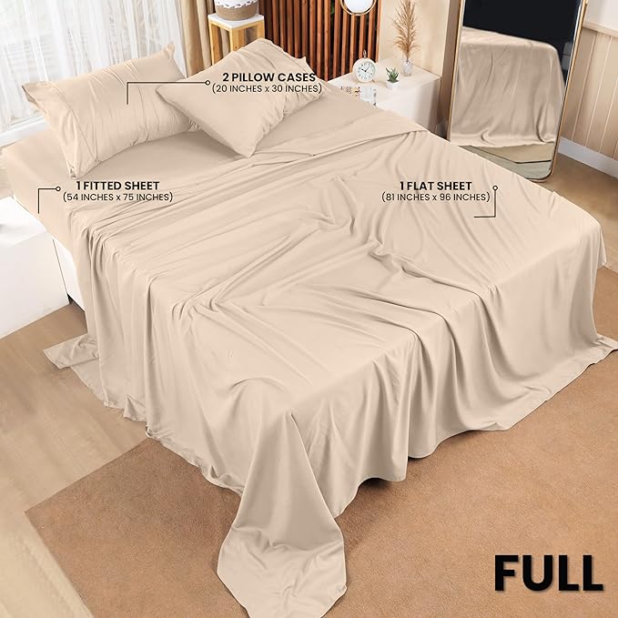 Utopia Bedding Full Sheet Set – 4 Piece Bed Sheets for Full Size Bed, Soft and Breathable Microfiber, Includes 1 Fitted Sheet, 1 Flat Sheet and 2 Pillowcases (Beige) (Pack of 2)