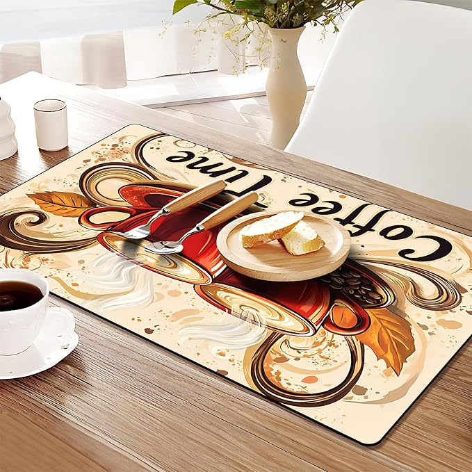 Coffee Mat 17"x32" - Extra Large Absorbent Non Slip Dish Drying Mat,Coffee Bar Accessories,Kitchen Counter Protector for Coffeemaker, Sink, Dining Decor