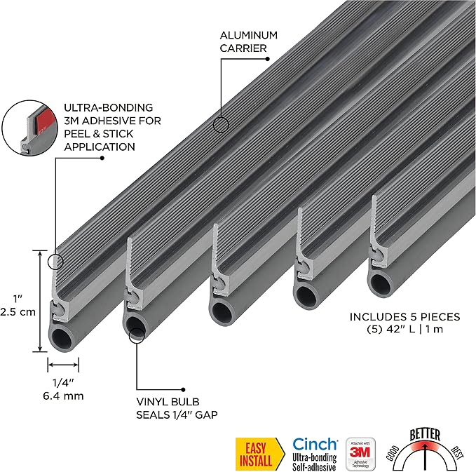 M-D Building Products 43303 Silver Aluminum and Vinyl Cinch® Self-Adhesive Top and Sides Door Seal Kit