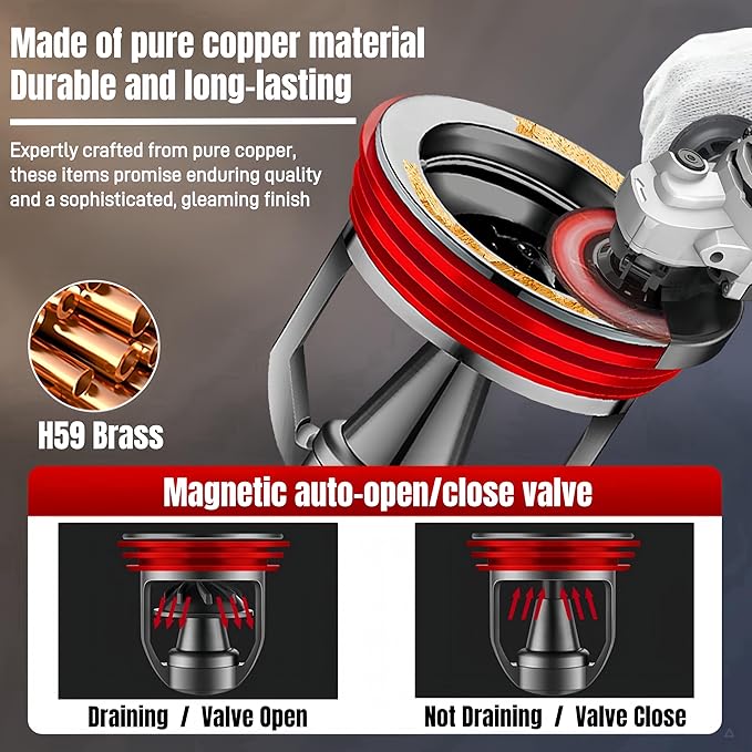 Shower Drain backflow Preventer, Odor-Proof Drain core, one-Way Drainage Valve, Magnetic Closure Valve, Made of Copper, Suitable for Floor Drain, Sewer, Pipes, Fitting for 1.5-3.9 '' ID. (Black)