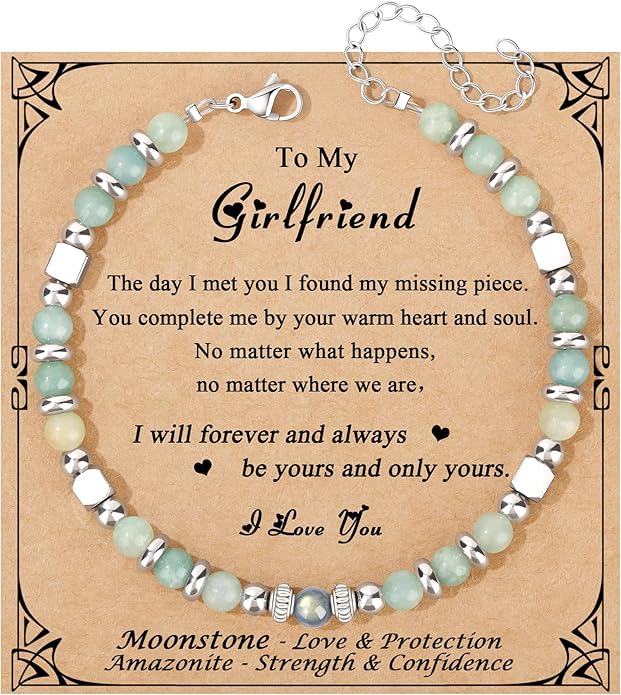 JoycuFF 𝗚𝗶𝗳𝘁𝘀 𝗳𝗼𝗿 𝗪𝗼𝗺𝗲𝗻 𝗠𝗼𝗼𝗻𝘀𝘁𝗼𝗻𝗲 𝗕𝗿𝗮𝗰𝗲𝗹𝗲𝘁 Amazonite Colorful Imperial Jasper Stainless Steel Beads Bracelets, Mothers Day Birthday Christmas Valentines Graduation Gifts