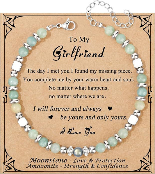 JoycuFF 𝗚𝗶𝗳𝘁𝘀 𝗳𝗼𝗿 𝗪𝗼𝗺𝗲𝗻 𝗠𝗼𝗼𝗻𝘀𝘁𝗼𝗻𝗲 𝗕𝗿𝗮𝗰𝗲𝗹𝗲𝘁 Amazonite Colorful Imperial Jasper Stainless Steel Beads Bracelets, Mothers Day Birthday Christmas Valentines Graduation Gifts