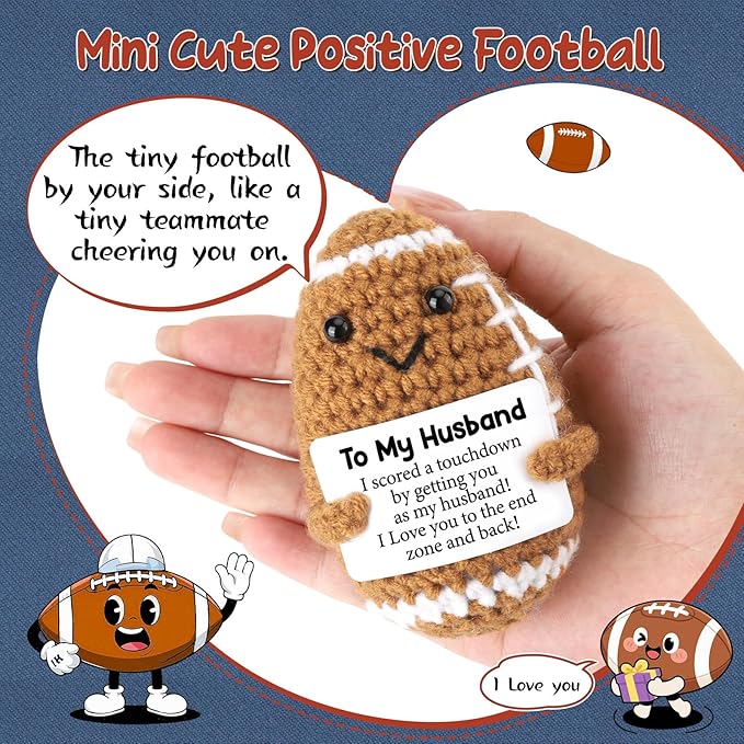 Fathers Day Birthday Gifts for Husband from Wife, To My Husband Handmade Crochet Football Decorations Gift for Husband, Wedding Anniversary Present for Men, Romantic Decor for Couple, Hubby, Spouse