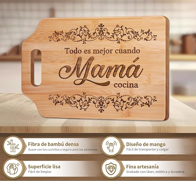 Regalos Para Mamá, regalos para mama dia de las madres – Tabla De Cortar de Bambú Grabada 12.3"L x 8.7"W x 0.4"Th
