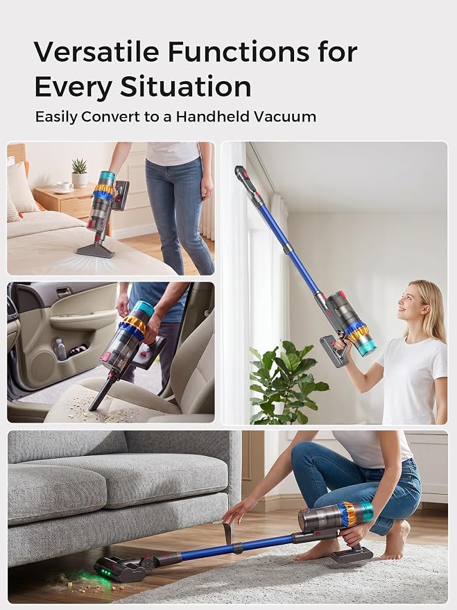 Smart Cordless Vacuum Cleaner, 650W 60KPa 75Min Vacuum Cleaner for Home | 8-in-1 Stick Handheld Vacuum for Pet Hair, Hard Floor, Carpet, Intelligent Auto Mode, Lightweight, Anti-Tangle, Self-Standing