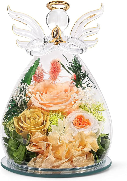 Gifts for Mom Mothers Day Birthday Gifts for Women Preserved Rose Forever Flower in Glass Angel Figurines Fresh Flowers for Delivery Anniversary Real Colorful Roses for Grandma Her Wife from Daughter