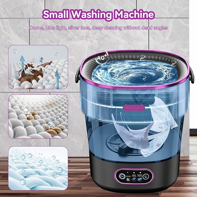 JUJOJB Portable Washing Machine, Folding 20L Mini Washer and Spin-Dryer, 3 Cleaning Modes Small Compact Laundry Machine of Underwear, Baby Clothes, for Apartments, Dormitories, RV, Travel, Black