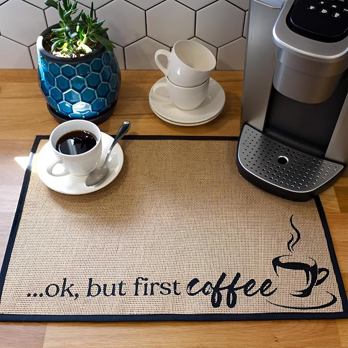 20 x 14 Inch Coffee Bar Mat, Large Coffee Mat for Countertop Kitchen Counter, Retro Coffee Pot Table Mat for Coffee Station Maker, Espresso Machine Tea Pad Placemat Bar Accessories, B