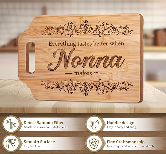 AceThrills Nonna Gifts, Nonna Mothers Day Gifts for Nonnas from Grandkids - Engraved Bamboo Cutting Board 12.3"L x 8.7"W x 0.4"Th