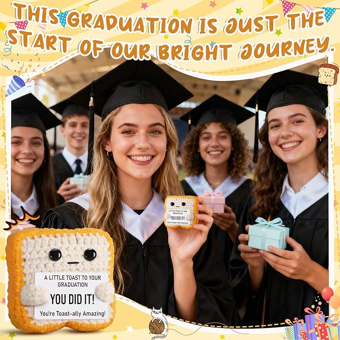 2026 Graduation Gift for College, Highschool Funny Graduation Decoration Crochet Toast Plush You DID IT Card for Her Him Students Masters Phd - Congrats Grad Party Gifts for Daughter Son