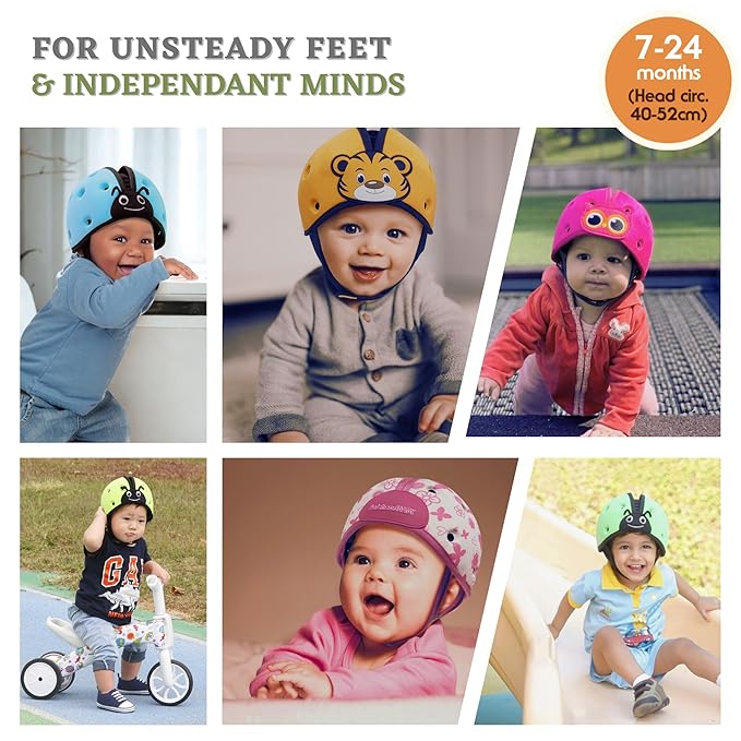 SafeheadBABY Soft Baby Head Protector Helmet for Crawling and Walking 7–24 Months – Ultra-Lightweight & Breathable Infant Safety Helmet That Grows with Your Baby (Head Circ. 40–52 cm) – Ladybird Blue