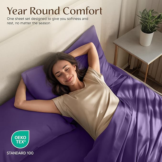 Utopia Bedding King Size Sheet Set – 4 Piece Bed Sheets, Soft and Breathable Microfiber, Includes 1 Fitted Sheet, 1 Flat Sheet and 2 Pillowcases – Oeko Tex (Eggplant)