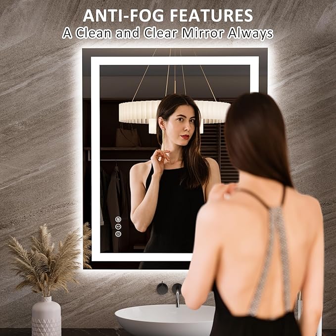 LOAAO 35.4"x29.9" LED Bathroom Mirror with Lights, Anti-Fog, Dimmable, Backlit + Front Lit, Lighted Bathroom Vanity Mirror for Wall, Memory Function, Tempered Glass, Safe to Use, ETL Listed