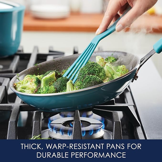 Rachael Ray Cook + Create Nonstick Cookware/Pots and Pan Set, 10 Piece, Agave Blue