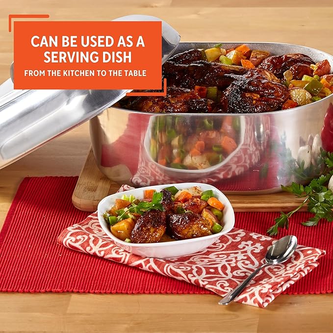 IMUSA USA Heavy Duty Cajun Oval Aluminum Roaster 15, Silver | Mirror-Polished Finish, Removable Steamer Inserts and Side Handles, Heats Quickly and Evenly, Ideal for Roasting and Steaming
