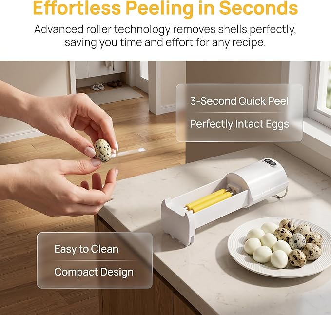 Electric Quail Egg Peeler Machine Only for Cooked Quail Eggs, 3 Second Fast Automatic Quail Egg Shell Remover, Food Grade Quail Egg Peeling Tool Compact Kitchen Gadget for Home & Commercial Use