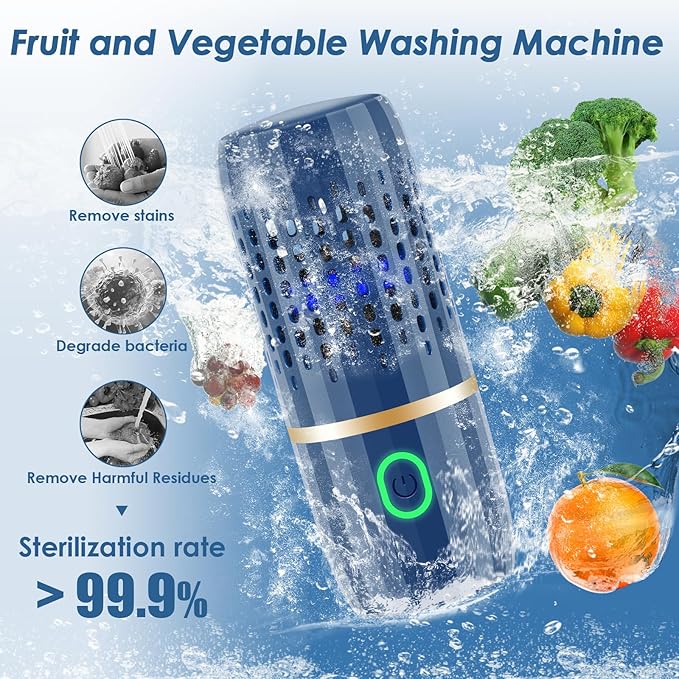 Cudinham Fruit and Vegetable Purifier Cleaner Washing Machine Capsule Shape Cleaner Device OH-ion Purification Technology for Cleaning Veggie Grains Rice Meat Seafood, Blue
