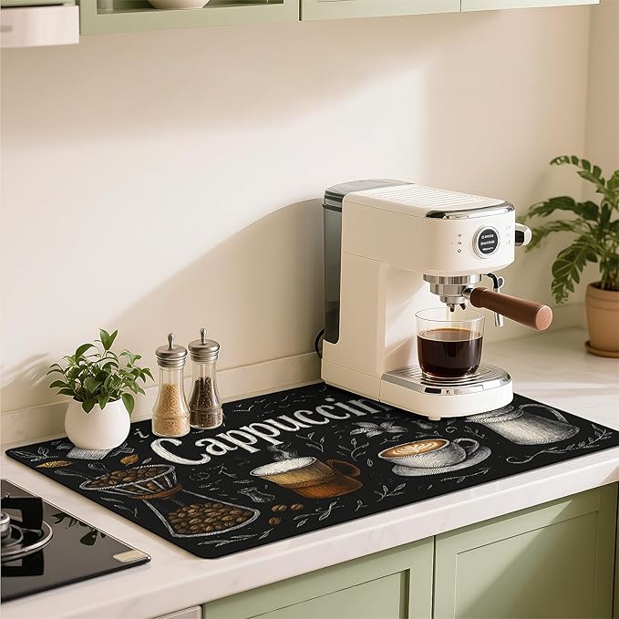 Coffee Mat 17"x32" - Extra Large Absorbent Non Slip Dish Drying Mat,Coffee Bar Accessories,Kitchen Counter Protector for Coffeemaker, Sink, Dining Decor