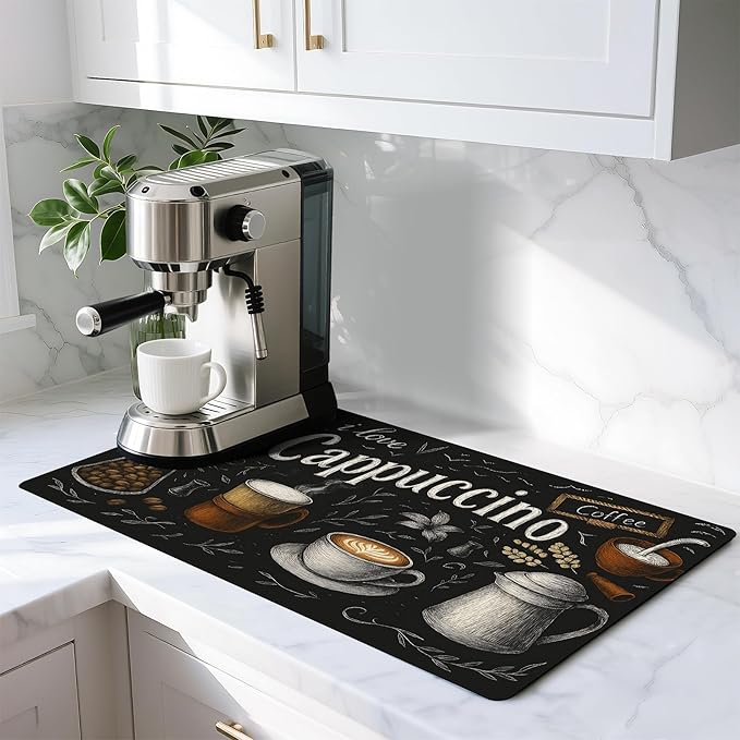 Coffee Mat 17"x32" - Extra Large Absorbent Non Slip Dish Drying Mat,Coffee Bar Accessories,Kitchen Counter Protector for Coffeemaker, Sink, Dining Decor