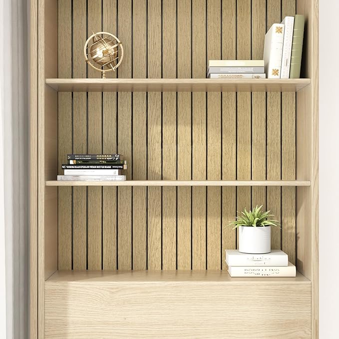 Oak Brown Wood Wall Panels Peel and Stick Fluted Slat Wall Paneling Flexible Acoustic Wood Walls Panels 11.8"x197" Self Adhesive Natural Slat Wooden Panel Wallpaper for Living Room Basement