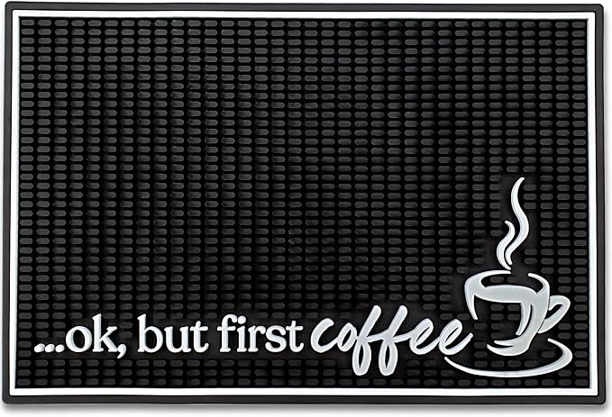 New Mungo Coffee Bar Mat – “Ok But First Coffee” – Spill-Proof PVC Coffee Station Mat, Non-Slip Countertop Protector 18"x12"