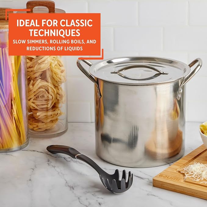 IMUSA 16 Qt Stainless Steel Stock Pot with Riveted Handles for Soups | Mirror-Polished Finish, Riveted Handles with Lid, Ideal for Soups and Stews