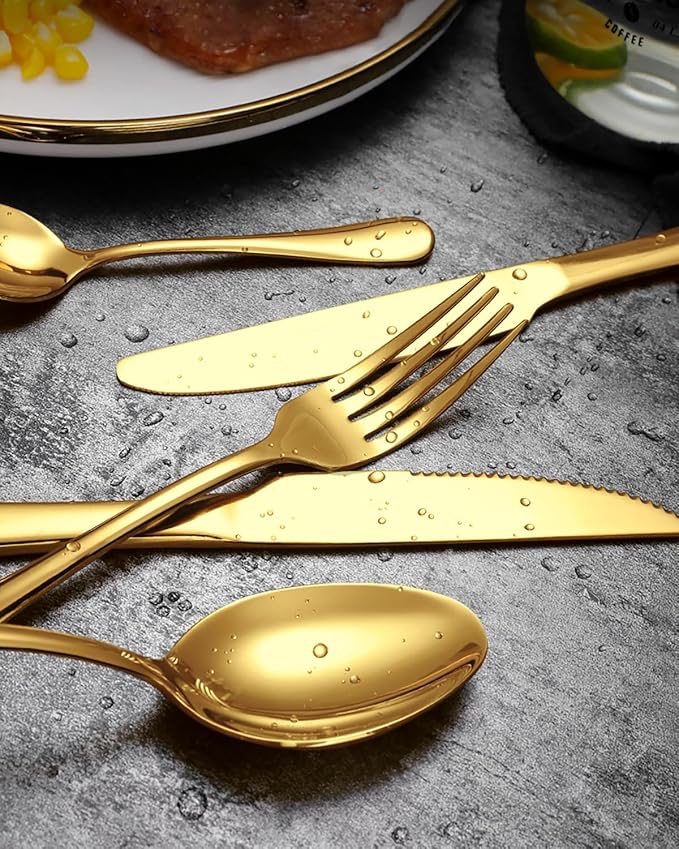 EUIRIO 80Pcs Gold Silverware Set, Stainless Steel Flatware Cutlery Set Service for 16, Mirror Polished Gold Utensils Set Include Forks Spoons Knives for Home, Wedding, Restaurant, Dishwasher Safe