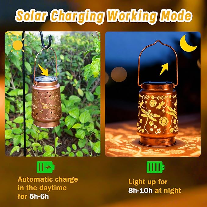 ANYTALK Dragonfly Solar Lantern Lights, Outdoor Lanterns for Garden Decor, Hanging Lantern for Backyard Porch Patio Table Yard Balcony Lawn Pathway, Gifts for Women Grandma Mom, 1PCS