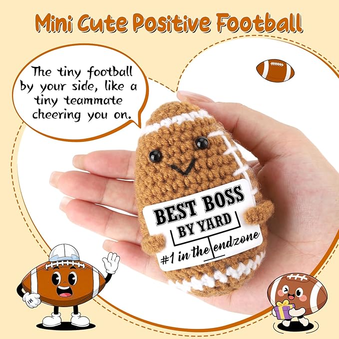 Funny Boss Birthday Gifts for Women Men, Mini Football Positive Handmade Crochet Gift Thank You Boss Day Birthday Gifts, Personalized Appreciation Gift for Boss's Male Female Bosses Lady Manager