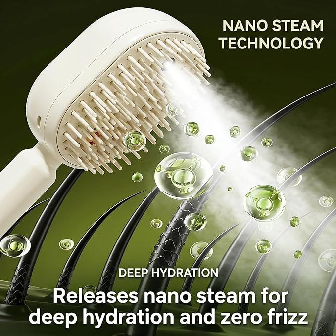 2026 Electric Steam Brush - Rechargeable Detangling Steam Hair Straightener, Reduces Frizz & Static, Nourishes Hair, Portable for Short Styles (Off-White)