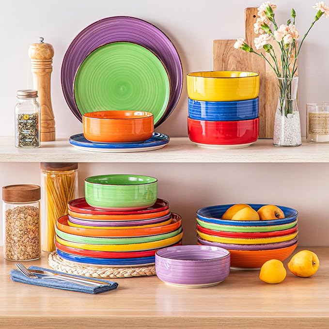vancasso Bonita Dinnerware Sets 24 Pieces, Stoneware Dishes Set for 6, Dinner Platers with Bowls Set, Dinshwasher and Microwave Safe, Multicolor