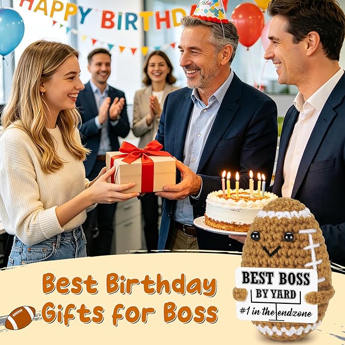 Funny Boss Birthday Gifts for Women Men, Mini Football Positive Handmade Crochet Gift Thank You Boss Day Birthday Gifts, Personalized Appreciation Gift for Boss's Male Female Bosses Lady Manager