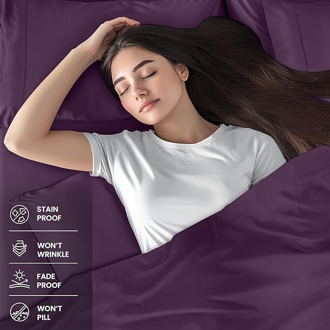 Utopia Bedding Full Size Sheet Set – 4 Piece Bed Sheets, Soft and Breathable Microfiber, Includes 1 Fitted Sheet, 1 Flat Sheet and 2 Pillowcases – Oeko Tex (Dark Purple)