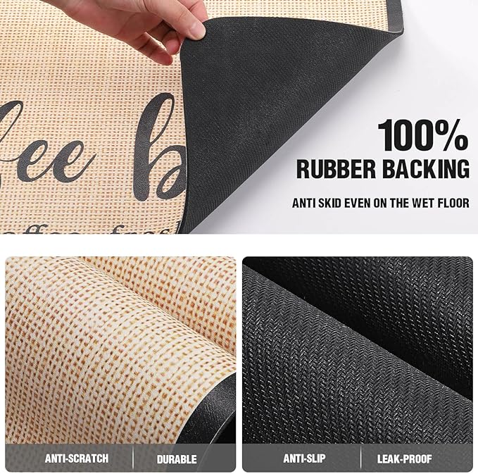 DK177 Coffee Mat - Dish Drying Mat for Kitchen Counter, Hide Stain, Absorbent with Waterproof Rubber Backing, Fit Kitchen Dish Rack Bar Accessories (Coffee Bar, 31.5" x 17")