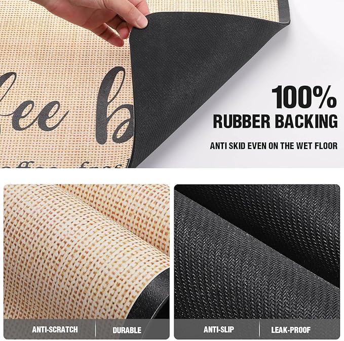 DK177 Coffee Mat - Dish Drying Mat for Kitchen Counter, Hide Stain, Absorbent with Waterproof Rubber Backing, Fit Kitchen Dish Rack Bar Accessories (Coffee Bar, 24" x 16")