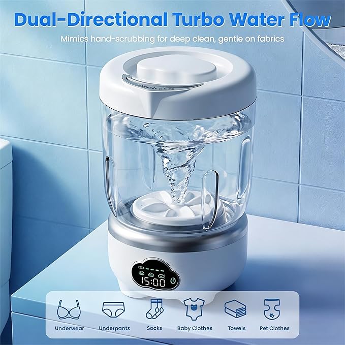 Underwear Washing Machine, Portable Washing Machine, 1.6L Foldable Mini Washer with 3 Modes, Rechargeable Laundry Machine for Socks, Baby Clothes, Travel, RV, Apartment