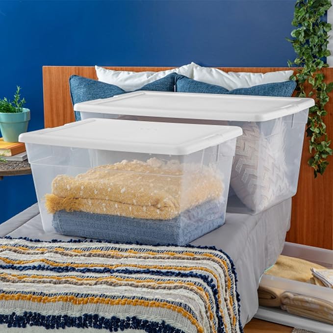 Sterilite 4-Pack 90 Quart Storage Box, Stackable Clear Plastic Bins with Snap-On Lids - Heavy-Duty Organizing Containers for Closet, Bathroom, and Office