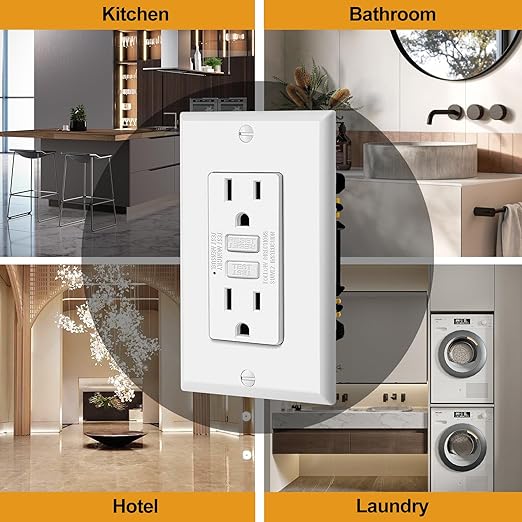 ELECTECK 20 Pack GFCI Outlets 15 Amp, Non-Tamper Resistant, Decor GFI Receptacles with LED Indicator, Ground Fault Circuit Interrupter, Wallplate Included, ETL Listed, White