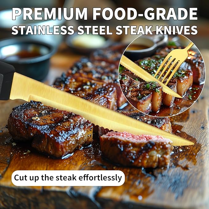 53PCS Gold Silverware Set for 8 with Flatware Drawer Organizer, Stainless Steel Cutlery Set with Steak Knives, Include Spoons and Forks Set & Serving Utensils, Mirror Polished, Dishwasher Safe