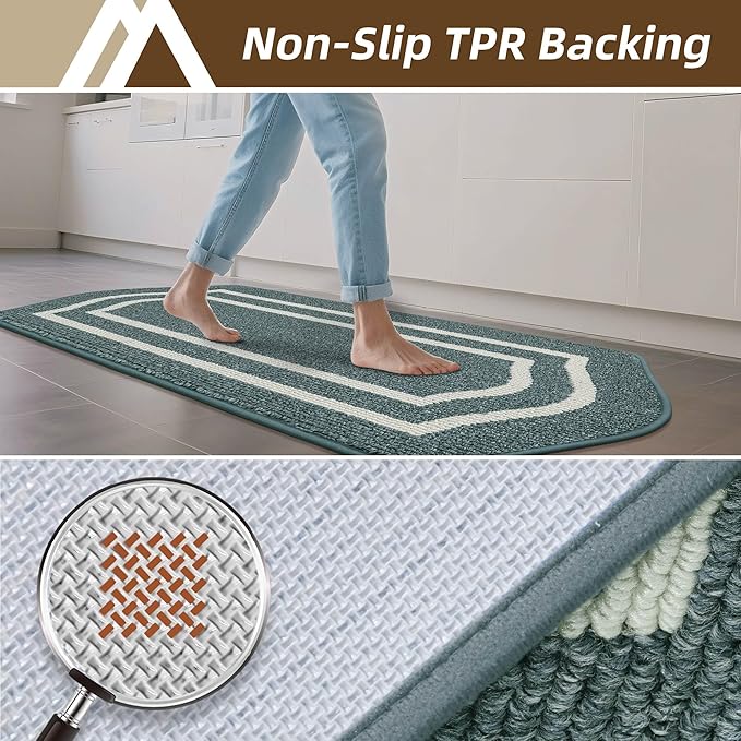 COSY HOMEER Kitchen Rugs and Mats Sets of 2PCS Non Slip Kitchen Mats for Floor Washable Kitchen Runner Stain Resistant Standing Mat for Kitchen,Sink,24"x48"+24"x59",Lake Blue