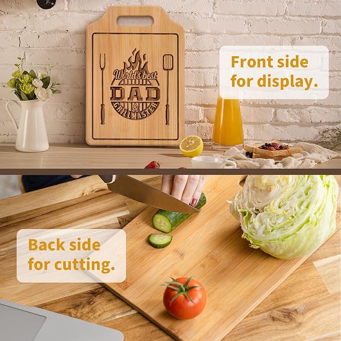 AceThrills Dad Gift for Dad Birthday Gift for Dads Gifts Who Wants Nothing from Daughter Son - Engraved Bamboo Cutting Board 13.78"L x 9.84"W x 0.4"Th