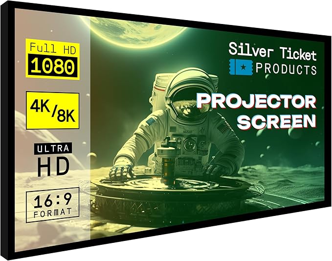 Silver Ticket Products STR Series 6 Piece Home Theater Fixed Frame 4K / 8K Ultra HD, HDTV, HDR & Active 3D Movie Projection Screen, 16:9 Format, 142" Diagonal, White Material STR-169142