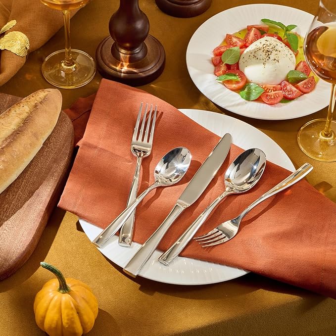KINGSTONE Silverware Set for 6, 30-Piece Stainless Steel Flatware Set with Forks, Knives, Spoons, Dishwasher Safe Cutlery Set for Home, Wedding, Rust-proof